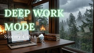 POV: Rainy Cabin Library with Crackling Fireplace for 4-Hour Deep Work Flow Session #FF13