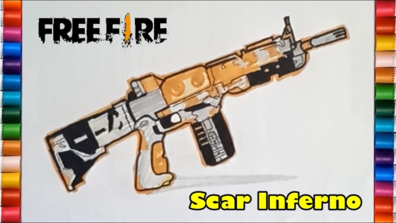 CARA MENGGAMBAR SENJATA SCAR INFERNO FREE FIRE DRAWING SCAR INFERNO FF YouTube