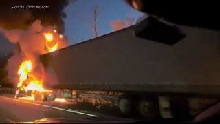 Pennsylvania Turnpike NB closed near Macungie after multi-vehicle crash, truck bursts into flames