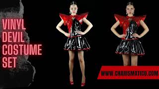 CHARISMATICO Black Red Vinyl Devil Queen Diva Dance Dress Set