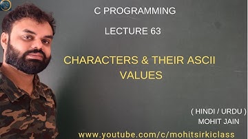 C PROGRAMMING LECTURE 63(HINDI/URDU) CHARACTERS AND THEIR ASCII VALUES BY MOHIT JAIN