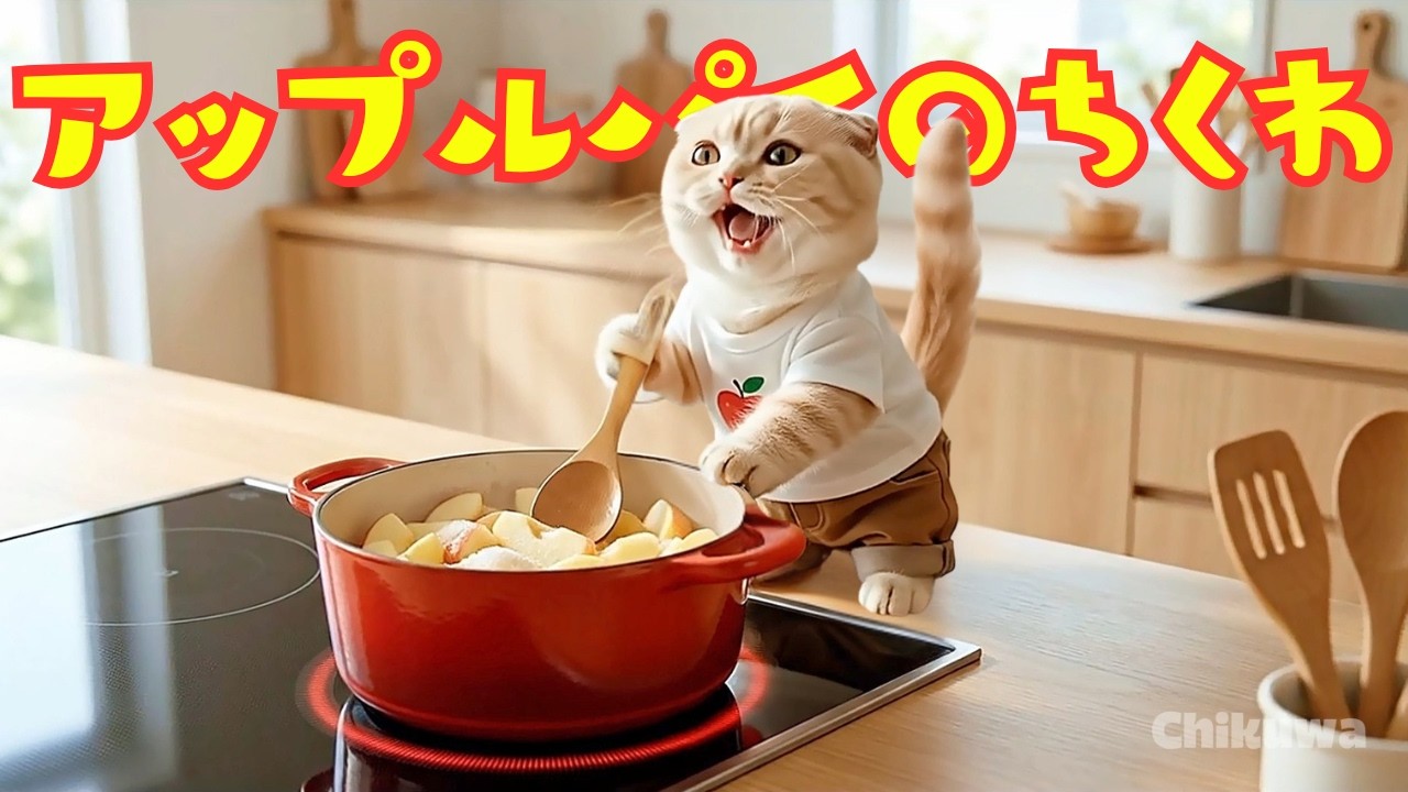 世界一笑う猫ちくわ】あつあつのアップルパイ作りに初挑戦だよー！笑い