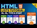 HTML List Tag Complete Tutorial | UL, OL, Type & Start Attribute