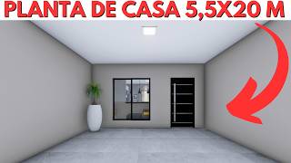 PLANTA DE CASA 5,5x20 METROS COM 2 QUARTOS!