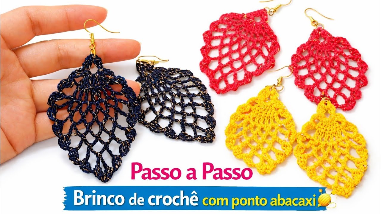 BRINCOS DE CROCHÊ PONTO ABACAXI.🍍 