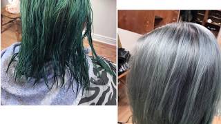 BLUE TO SILVER HAIR | Time-lapse