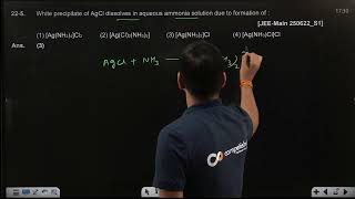 White precipitate of AgCl dissolves in aqueous ammonia solution 06/25/2022 Shift-1 JEE MAIN PYQ