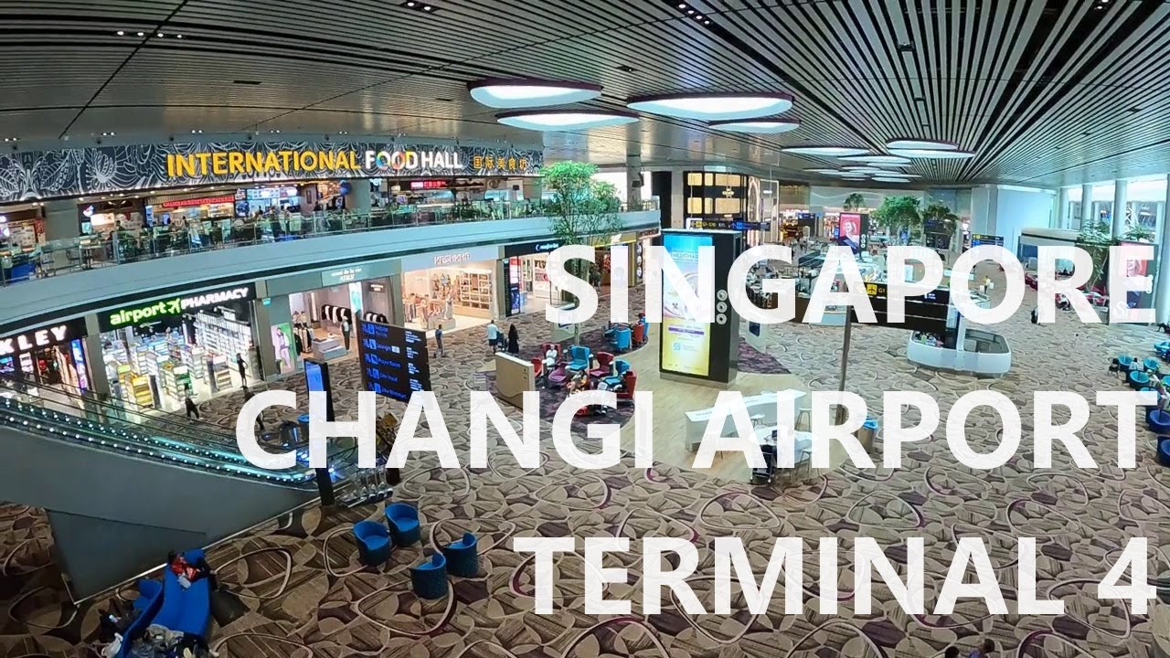 Singapore Changi Airport Terminal 4 walking tour, shops, food hall,  restaurants and F&B selection