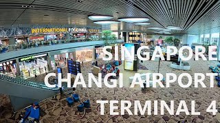 Singapore Changi Airport Terminal 4 walking tour, shops, food hall, restaurants and F&B selection