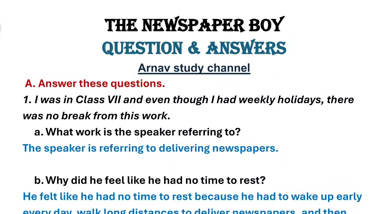 The Newspaper Boy Story Question Answers of  Gulmohar chapter 7 class 5 English reader