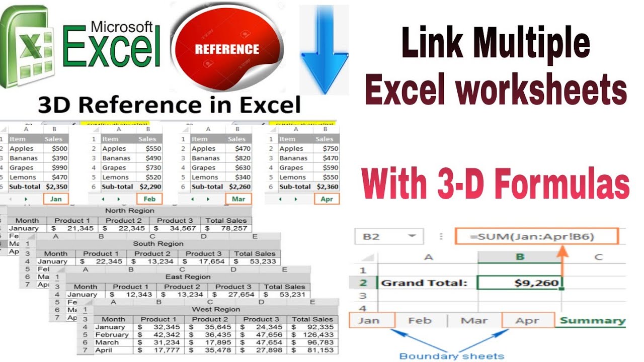 how-to-link-multiple-excel-worksheets-with-3-d-formulas-youtube