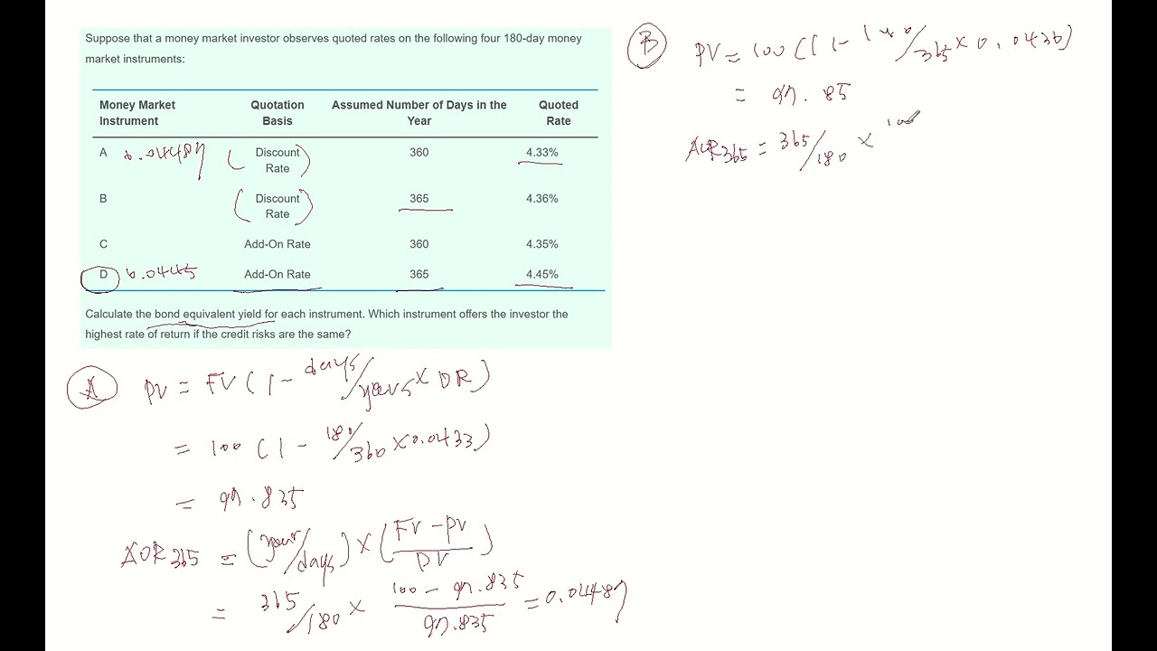 Bond Equivalent Yield - CFA Level1 practice question