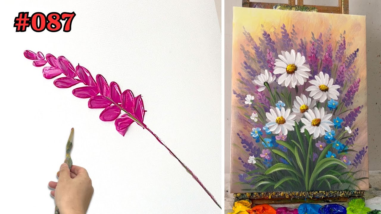 How to Paint Lavender and Daisies | Easy Acrylic Flower Painting Tutorial