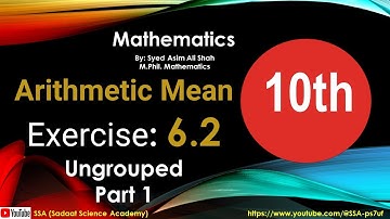 Arithmetic Mean Ungrouped Data |Direct Method| |Indirect Method| |Exercise 6.2 Class 10th| |SSA|