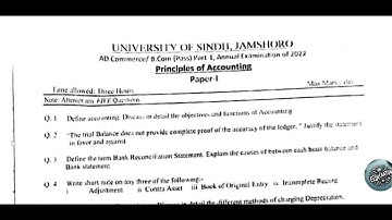 Principle of Accounting past paper 2022 || AD Commerce & B.com part 1 || Sindh university