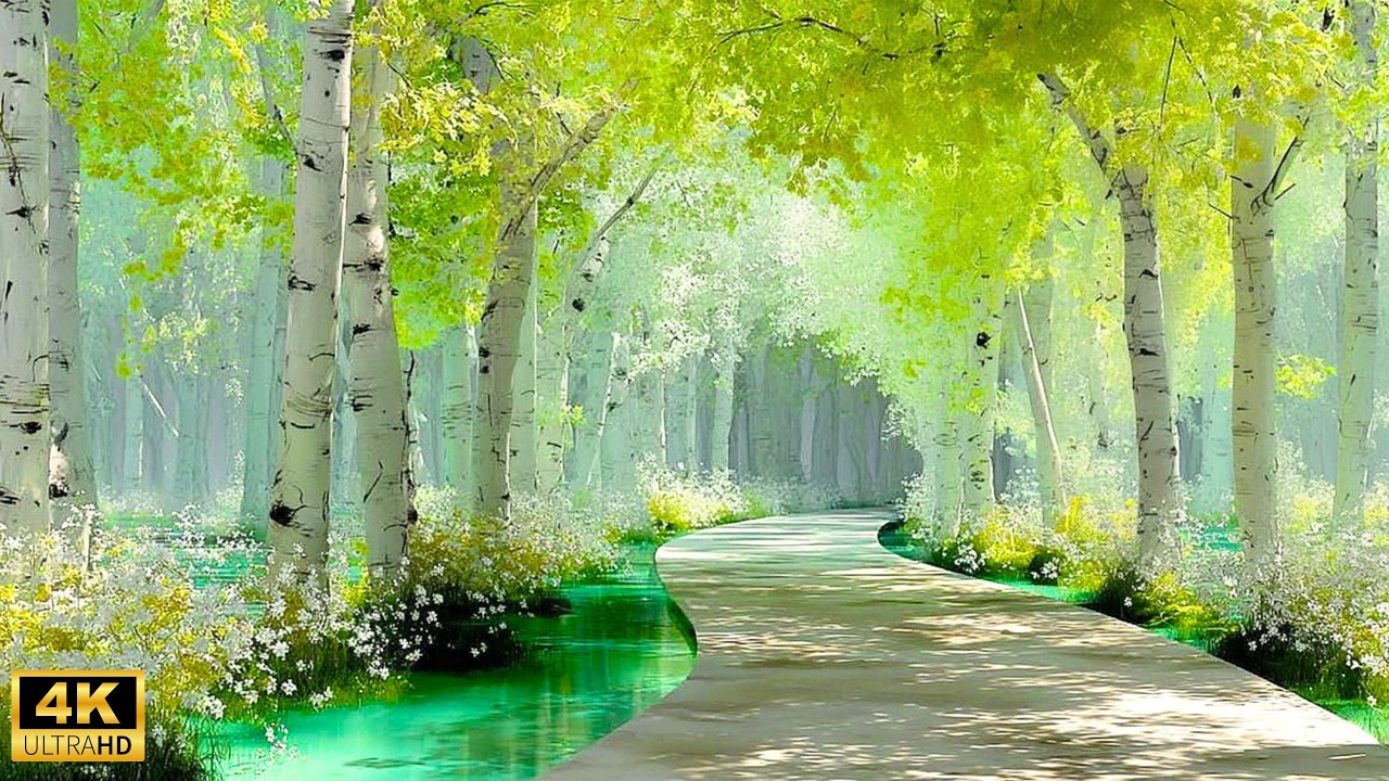 A Peridot Birch Forest 🌿 A Quiet Journey Through Light, Villas & Starry Night (4K)