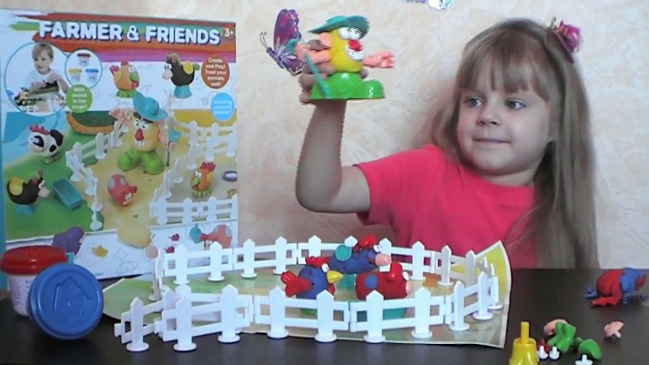 Пластилин плей до.Набор пластилина "Фермер и его друзья". Лепим из пластилин зверей. Строим ферму