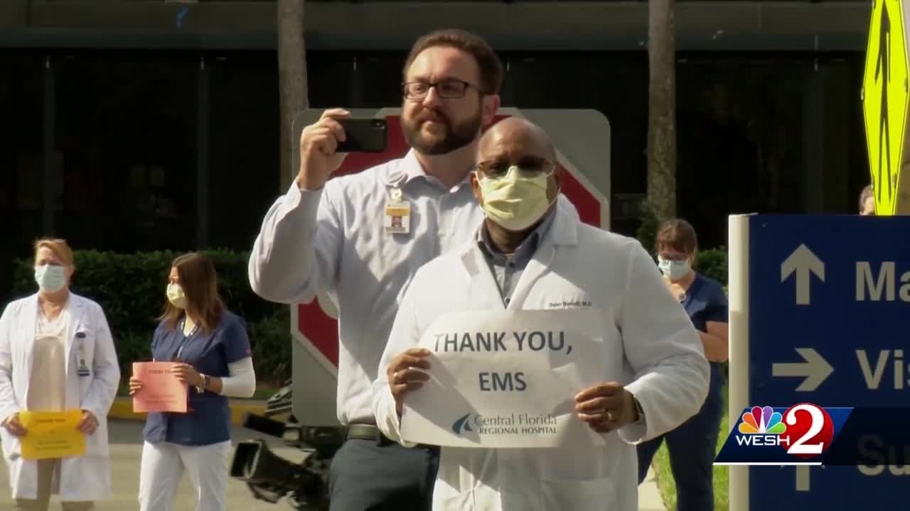 First responders hold parade for healthcare workers - YouTube