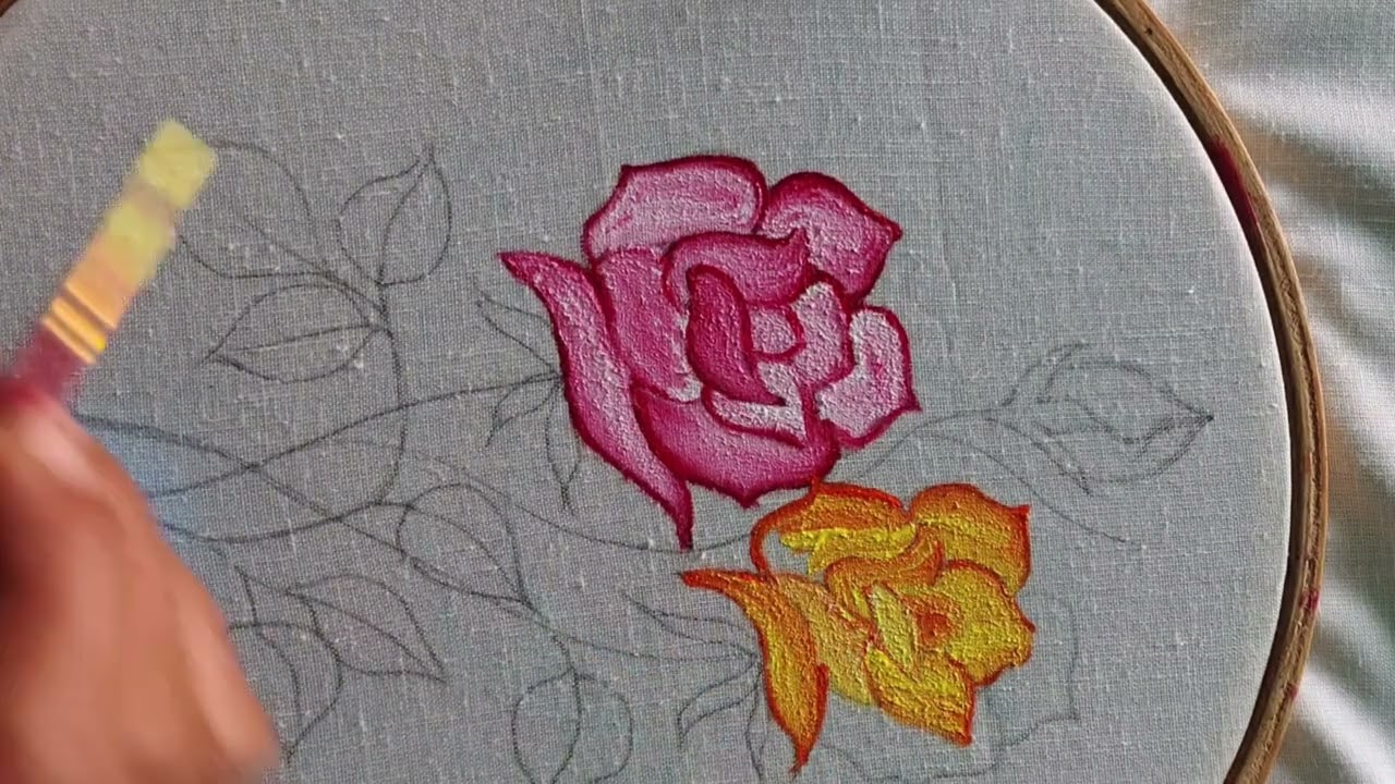 Beautiful flowers painting tutorial step by step#handpainteddressmaterial#fabricpainting#viralvideo 