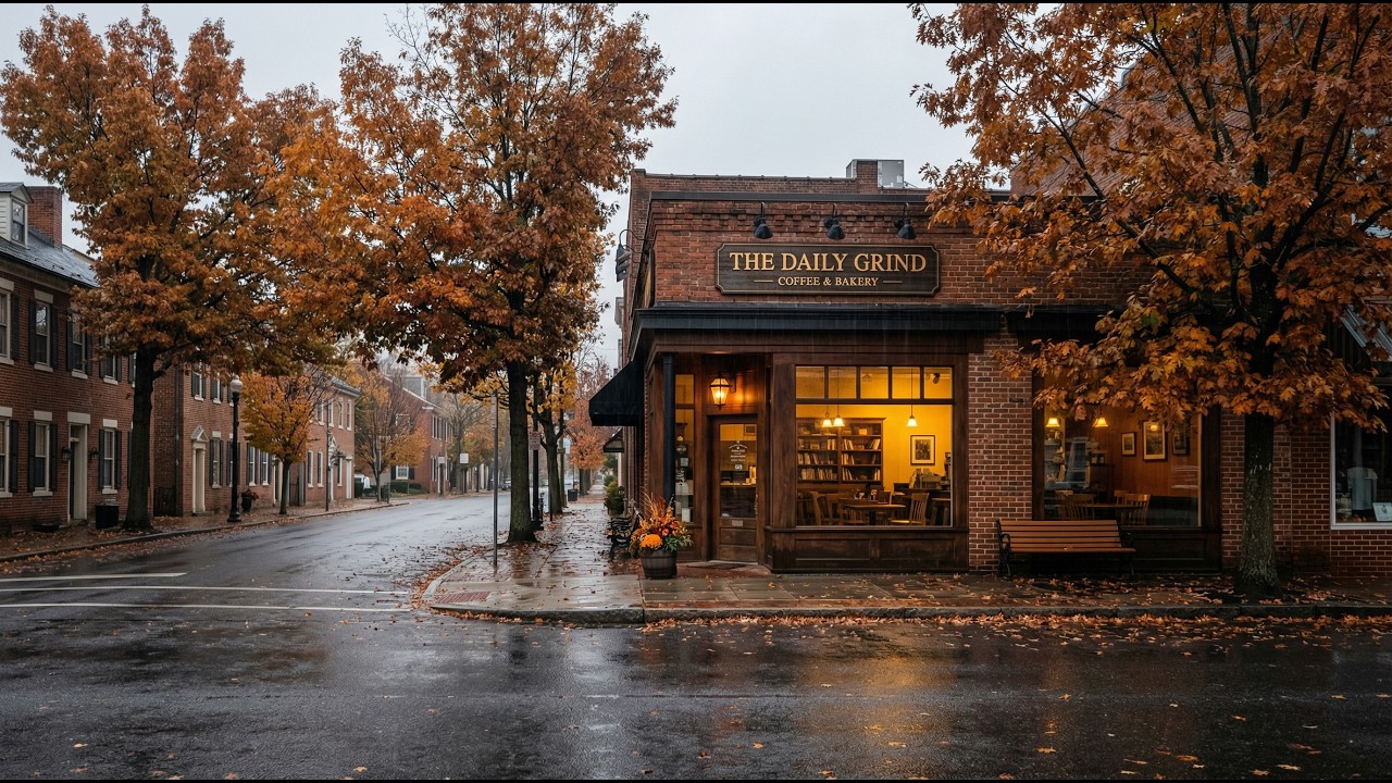 Calm November Fall Morning at Warm Coffee Shop Ambience🍂Relaxing Jazz Background Music to Working