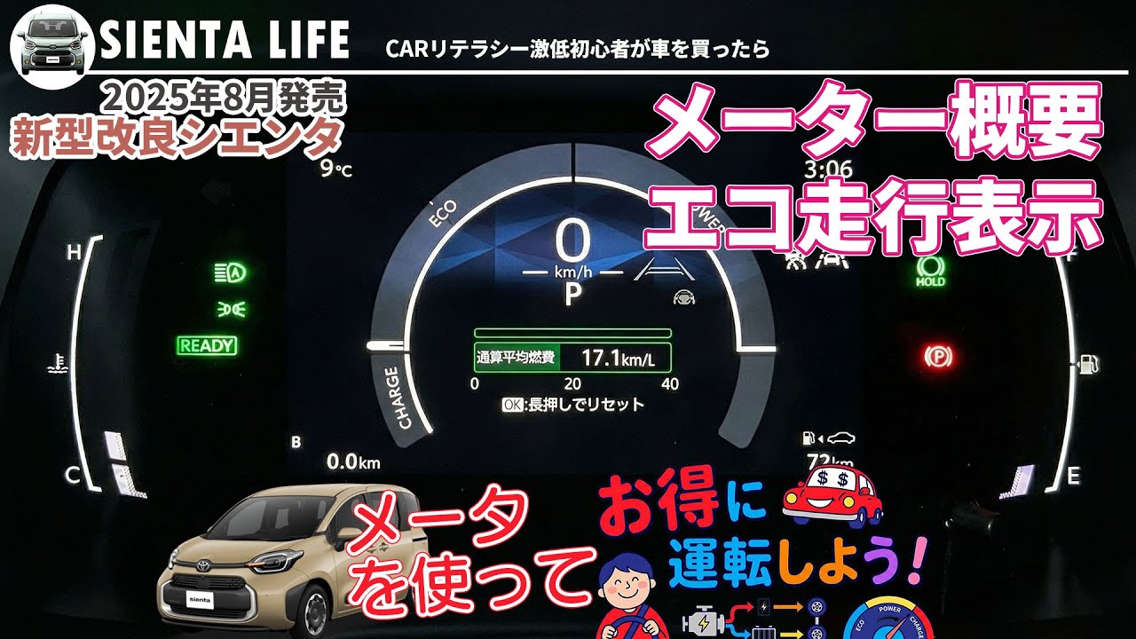 【新型改良シエンタ】メーター概要・エコ走行のガイド表示解説