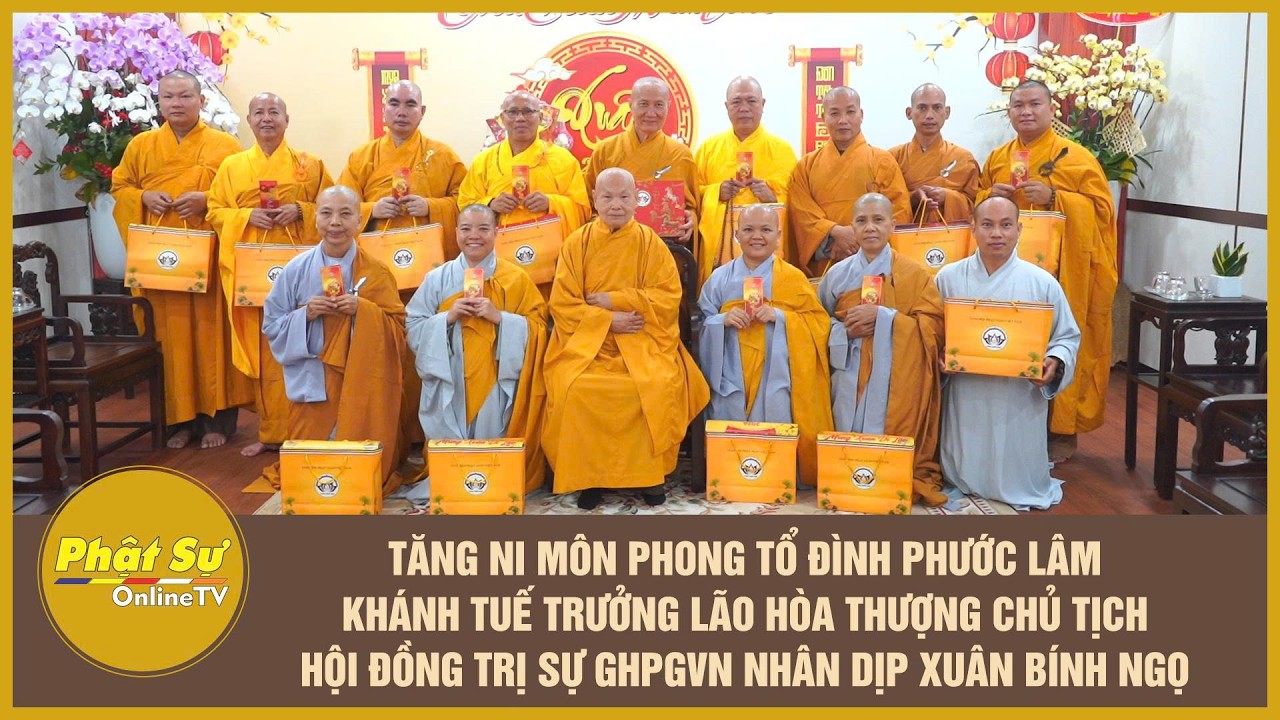 Tăng Ni môn phong Tổ đình Phước Lâm khánh tuế Trưởng lão HT. Chủ tịch HĐTS GHPGVN dịp Xuân Bính Ngọ