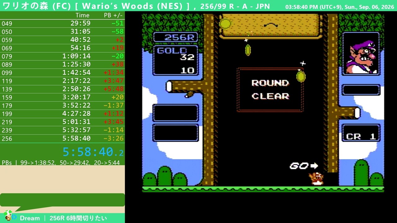 Speedrun | Wario's Woods (NES) - JPN, 256 Rounds, Type A, 5h58m40s