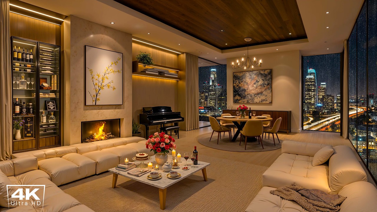 Relaxing Night Jazz Vibes 🌃 Luxury Apartment with Smooth Piano Jazz & Fireplace Sounds for Sleep