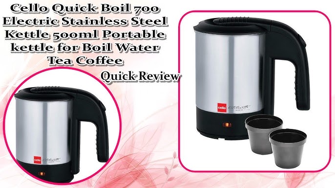 Cello Quick Boil 700 Electric Stainless Steel Kettle with 2 Travel Cups,  500ml