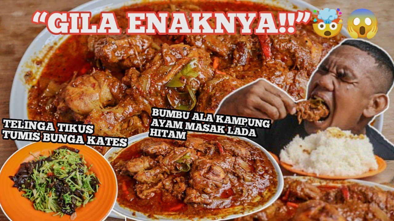 Pertama Kali Coba Sayur Telinga Tikus?! Mukbang Ayam Lada Hitam + Bunga Kates 🌶️🍗#mukbang #makan 