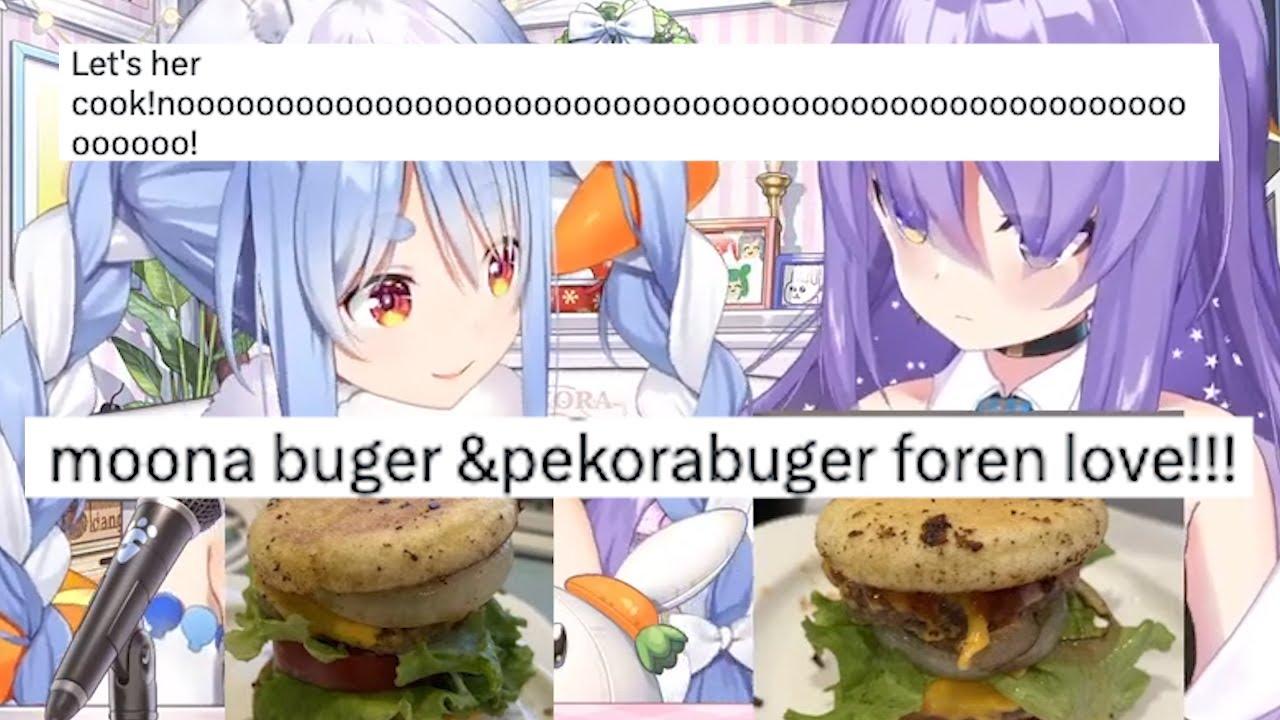 Moona secretly puts chili in Pekoras burger in their cooking collab stream (& lots of pekora english