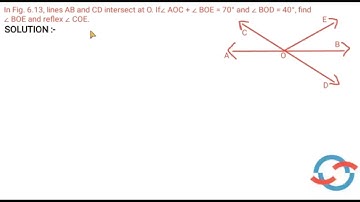 Lines AB and CD intersect at O. If∠ AOC + ∠ BOE = 70° and ∠ BOD = 40°, find∠ BOE and reflex ∠ COE.