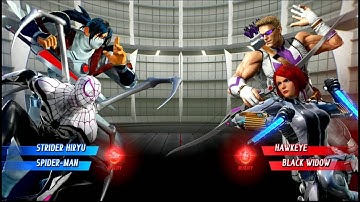 White Spiderman & Strider Hiryu VS Hawkeye & Black Widow (Very Hard ) - Marvel VS Capcom Infinite