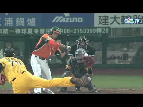 04/30 兄弟 vs 統一 八局下，唐肇廷揮出左外野方向靠近邊線的二壘安打，無人出局攻占得點圈