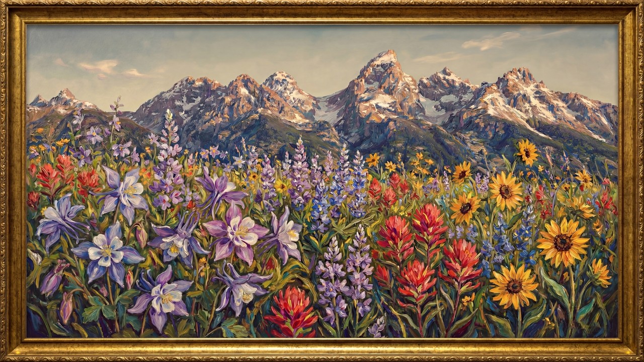 Joyful Alpine Meadow | Mountain Oil Painting | 2H 4K No Sound