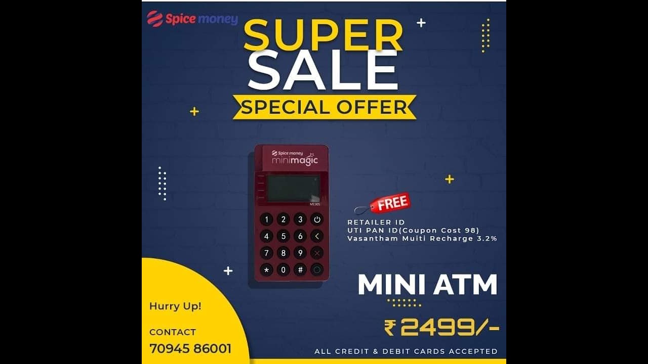 Spice money mini magic atm Rs 2999 with id