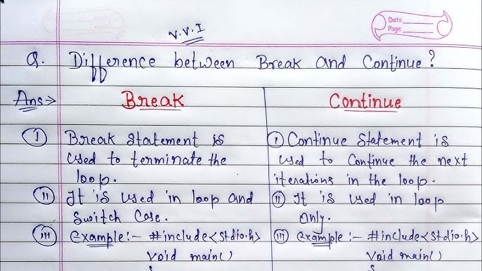 Difference Between Break And Continue Statement Break Jump Statement Vs Continue Jump Statement Youtube