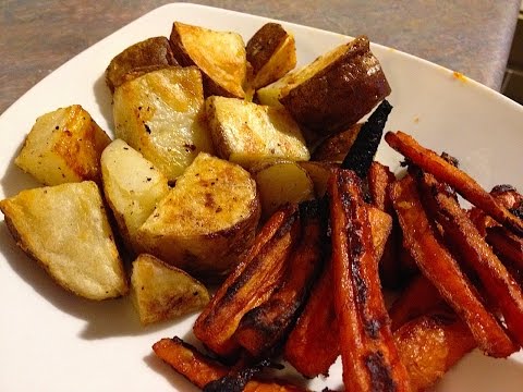 Crispy Roast Potatoes and Spicy Carrots