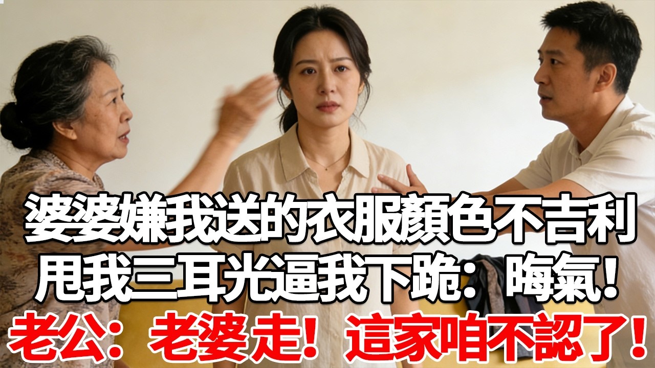 婆婆嫌我送的衣服顏色不吉利甩我三耳光逼我下跪：晦氣！老公：老婆 走！這家咱不認了！#故事分享 #人生感悟 #情感#為人處世