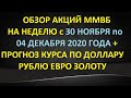 ОБЗОР АКЦИЙ ММВБ НА НЕДЕЛЮ С 30 НОЯБРЯ ПО 04 ДЕКАБРЯ 2020г + ПРОГНОЗ КУРСА ДОЛЛАР РУБЛь ЕВРО ЗОЛОТО