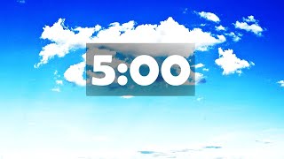 5 Minute Timer with Relaxing Music with alarm. Piano instrumental music with alarm bell with clouds.