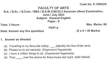 OU 2nd sem General English (New) June/July 2023 Question paper