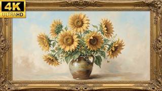 Vintage Sunflowers Oil Painting | Gold Frame Tv Art | 4K UHD Soft Floral Home Decor Screensaver screenshot 4