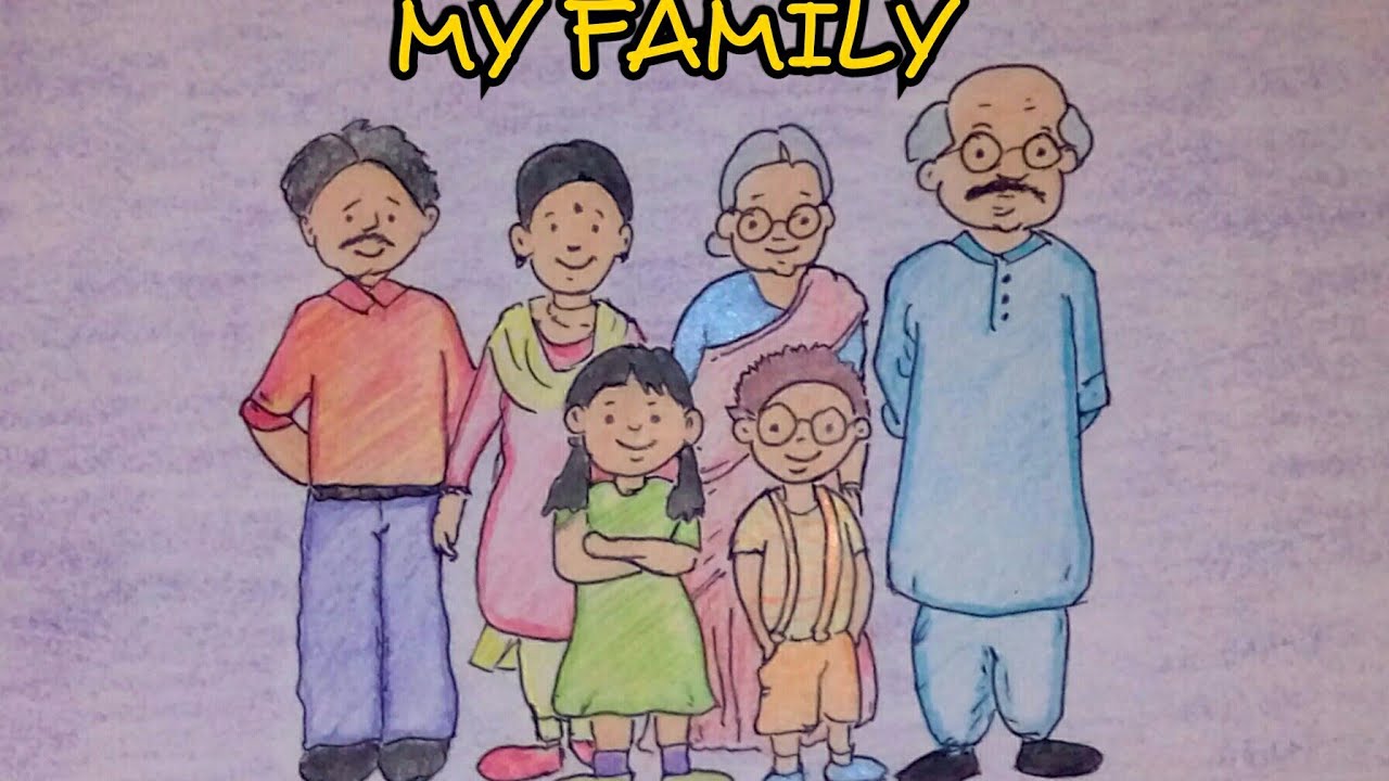 Children S Family Drawing with Pencils, Mother, Me, Father. Heart with I  Love My Family Stock Illustration - Illustration of imagination, sheet:  288838058