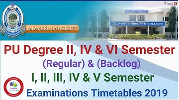 PU Degree II, IV & VI Sem (Regular) & (Backlog) I, II, III, IV & V Sem Examinations Timetables 2019