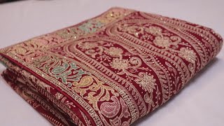 ARNG-4211 "The Raspberry Sorbet" Premium Rajwadi Saree||Georgette||Swarovski||Kashmiri Embroidery