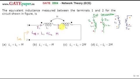 GATE 2004 ECE Equivalence Inductance Measured between the terminals 1 and 2 with Mutual Inductance