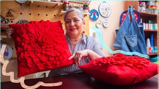 Como hacer COJINES DECORATIVOS, ELEGANTES, fáciles/sin botones ni cremalleras/COJIN FLOR CON LUZKITA