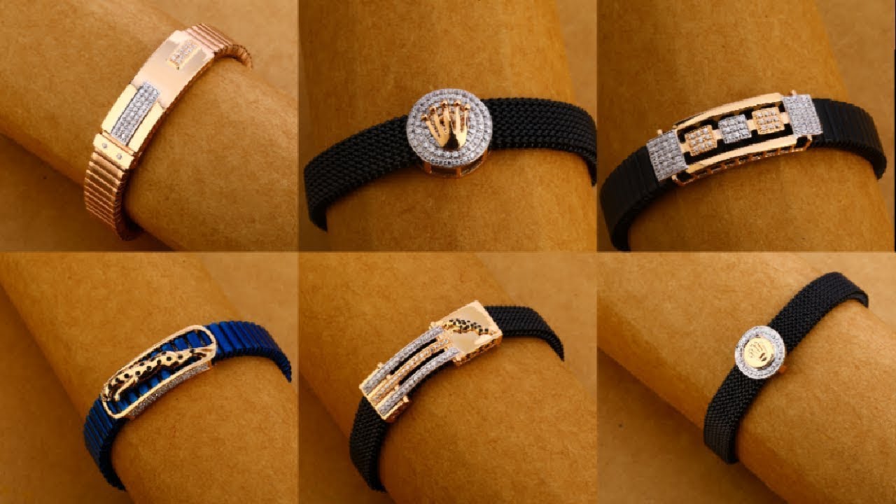 Showroom of Men's gold leather bracelet | Jewelxy - 135824