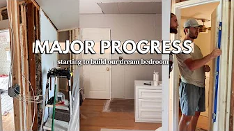 Building our DREAM BEDROOM | demo & building walls, installing new door & fixer upper progress